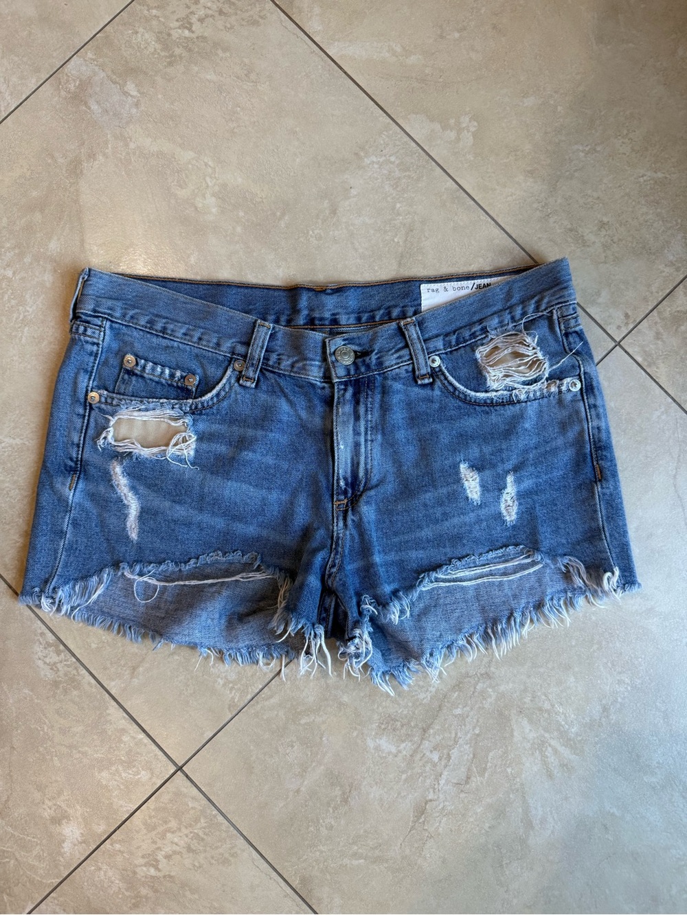 rag & bone Distressed Blue Denim Cutoff Shorts